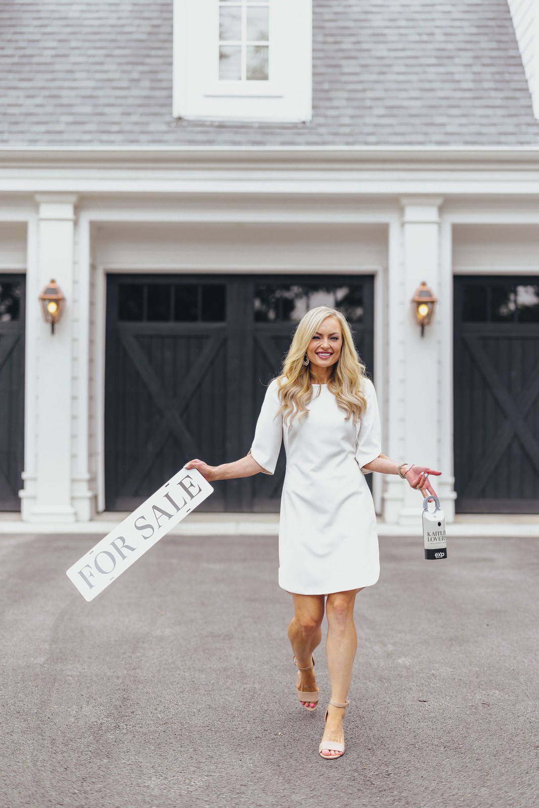 Kaitlin Lovern, North Dallas REALTOR, beside a For Sale sign in a driveway, serving McKinney, TX